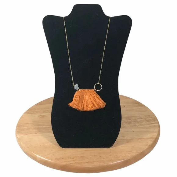 Shiraleah Anthropologie Necklace Fringe PALMA Peach Tassel Hoop Orange Boho - Picture 2 of 9